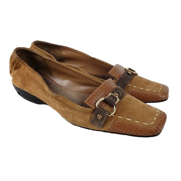 Cole Haan Air Loafers Tan Buckle Square Toe Contrast Stitch Womens Size 7B - Picture 1 of 11